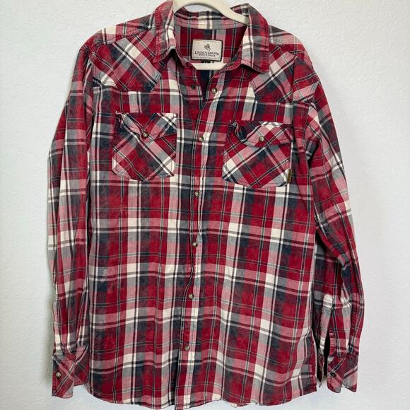 Legendary Whitetails Men's Western Camp Snap Red Plaid Distressed Shirt Size L - Picture 2 of 8